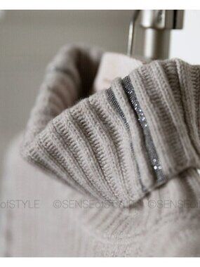 Brunello Cucinelli Women's Cashmere Sweater Monili Trim Beige Size XXS